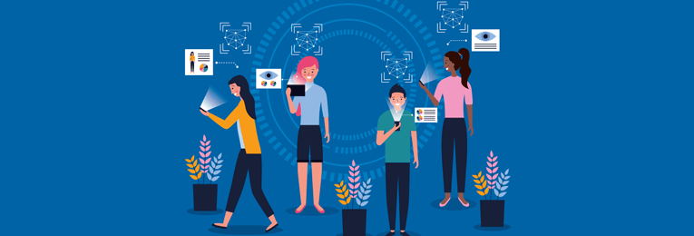 illustrative image were we can see 4 people seen using there smart devices